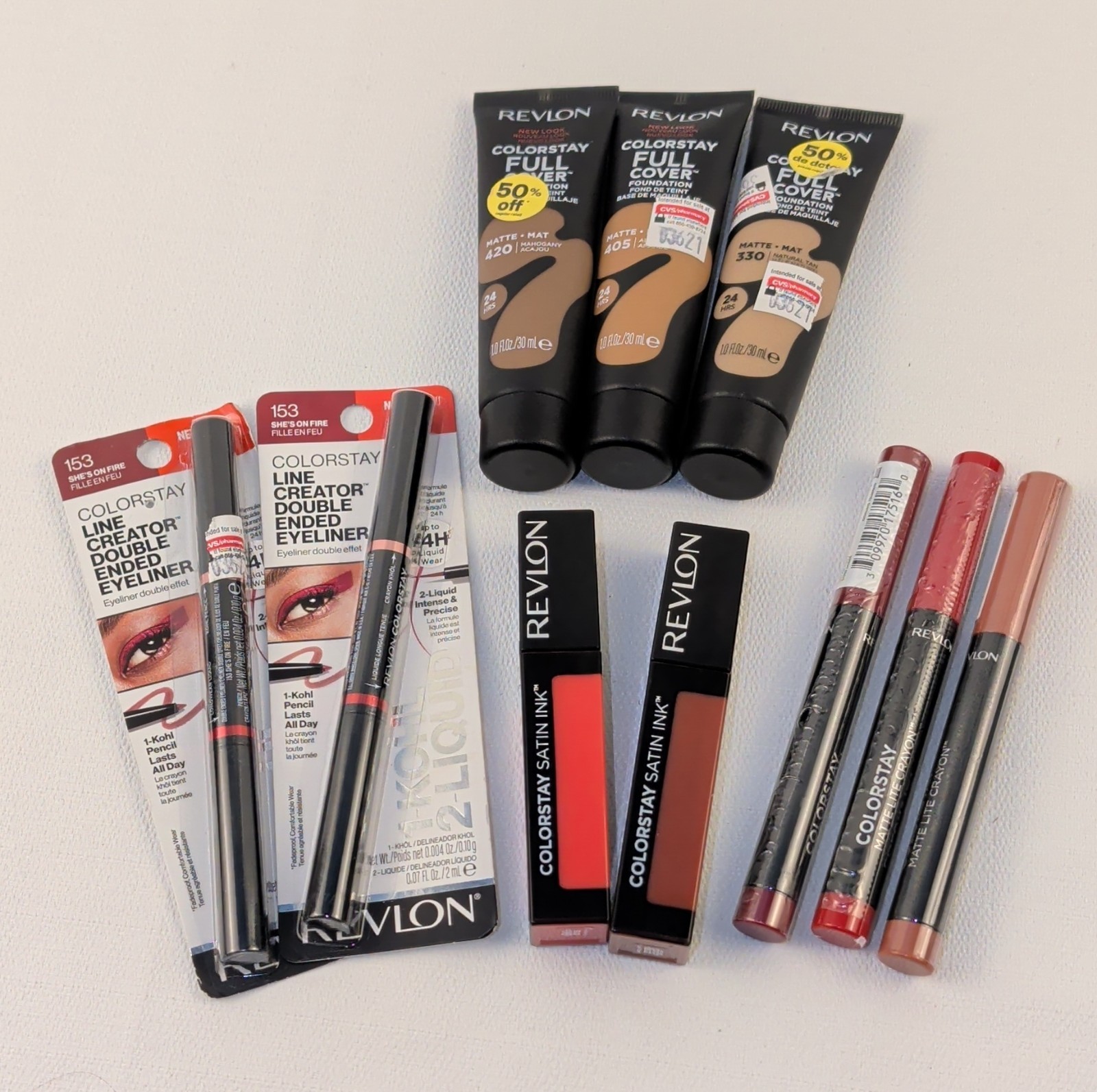 Revlon ColorStay Makeup Lot Full Size 24 HRS Foundation Eyeliner Lip Crayon