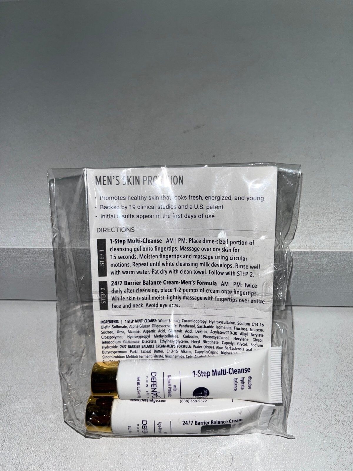 Defenage men’s skincare step 1 + 2 travel, sample size new