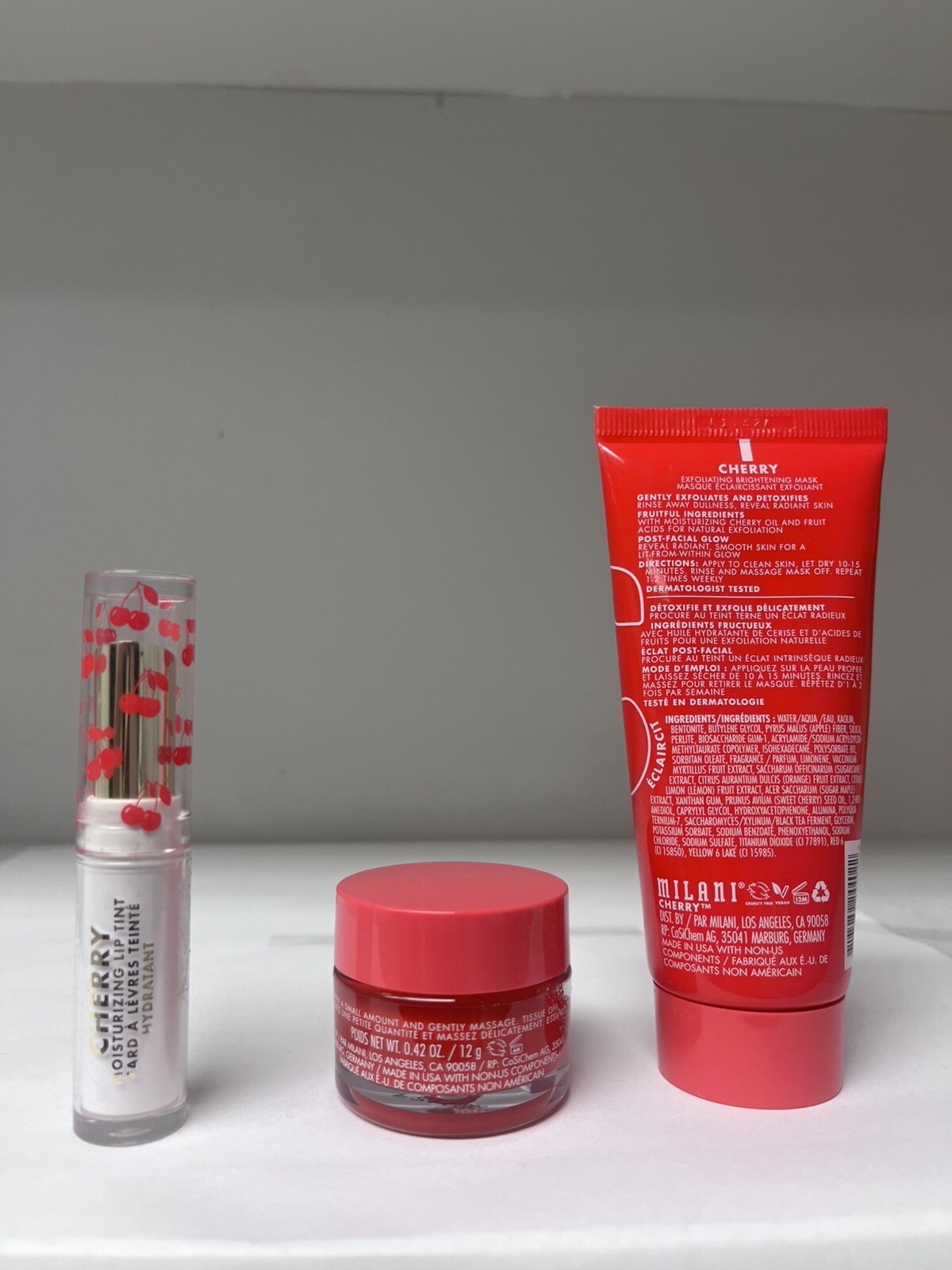 Milani Face Lip Care Set Lipstick Lip Scrub Exfoliating Brightening Mask Cherry