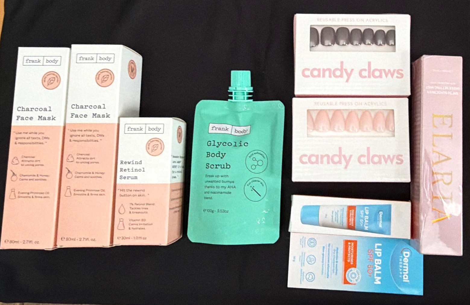 Beauty Lot: Frank Body Mask x2, Serum, Scrub, Press-On Nails, SPF50+