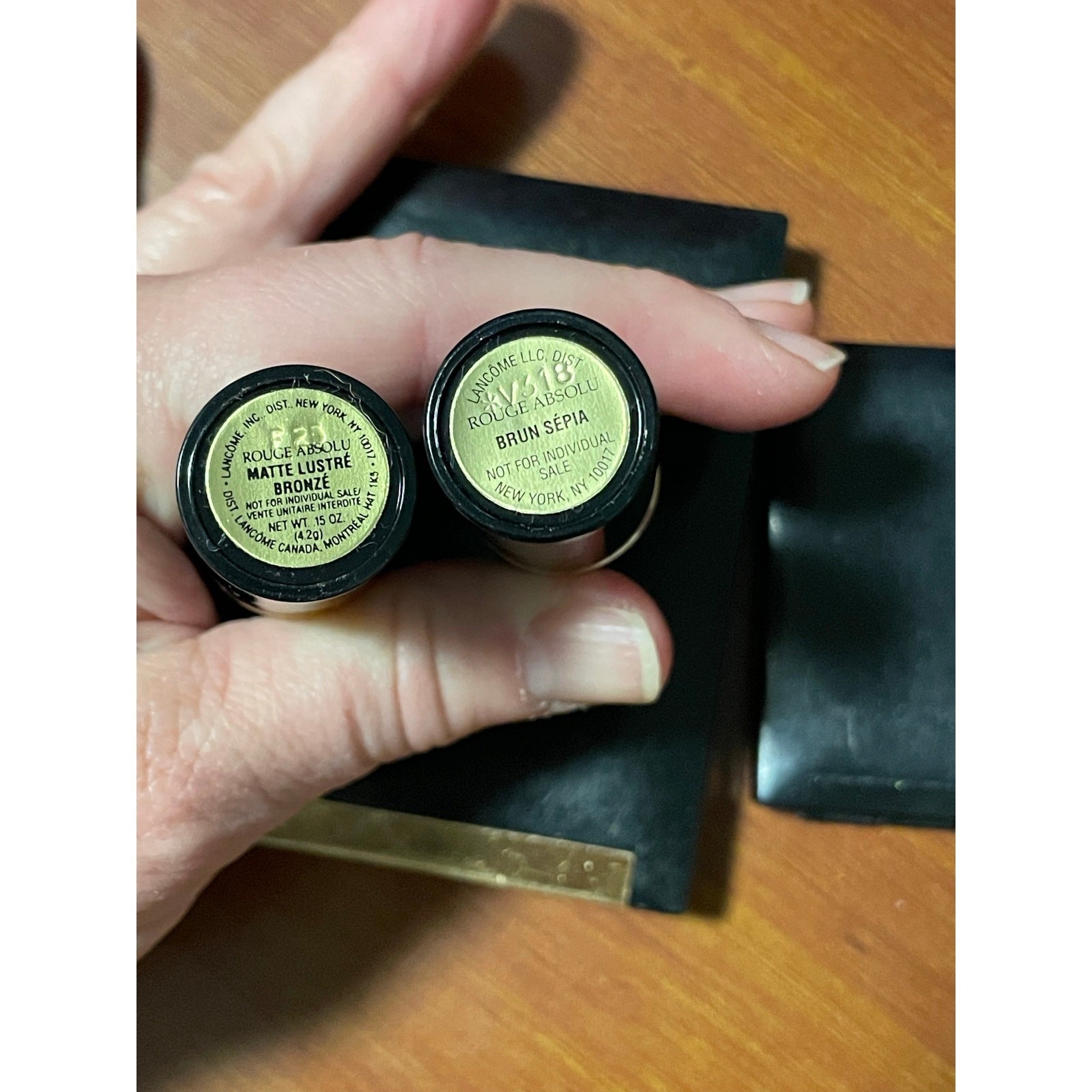 Lancôme makeup 4 Items 2 lipstick 2 eye shadows set bronze sepia rose mirror