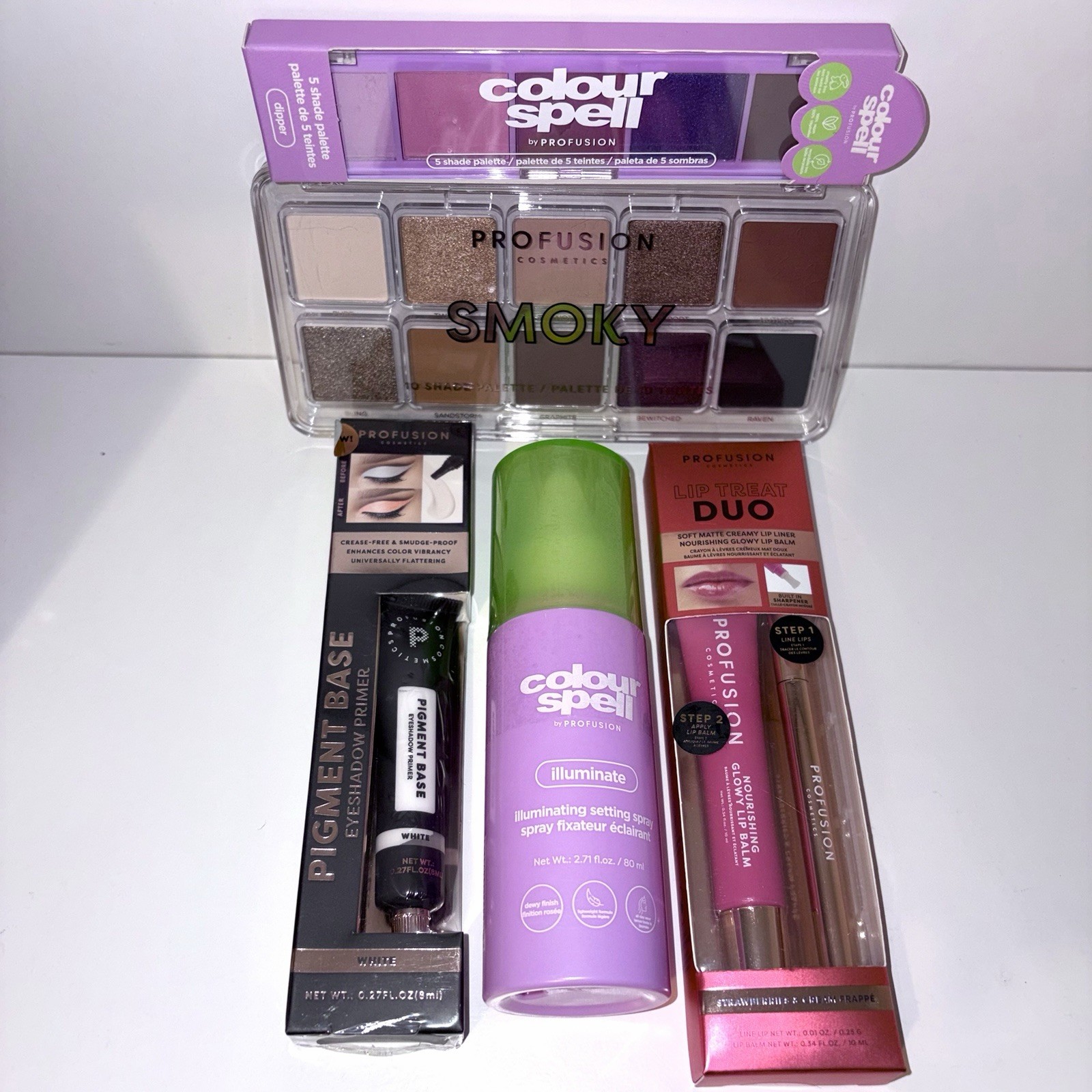Profusion Cosmetics Makeup Bundle : Eye shadow , lip liner , Setting Spray