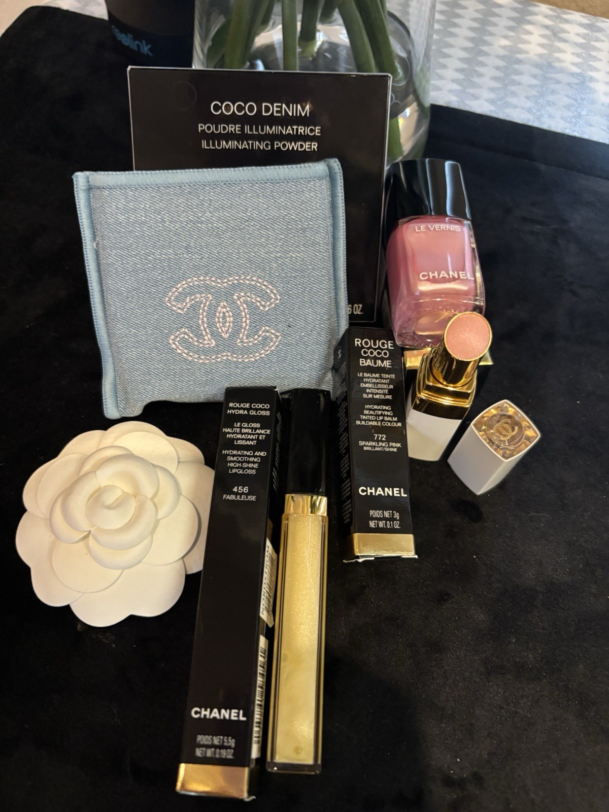 CHANEL Makeup Lot Coco Denim Powder Rouge Coco Baume Gloss Le Vernis