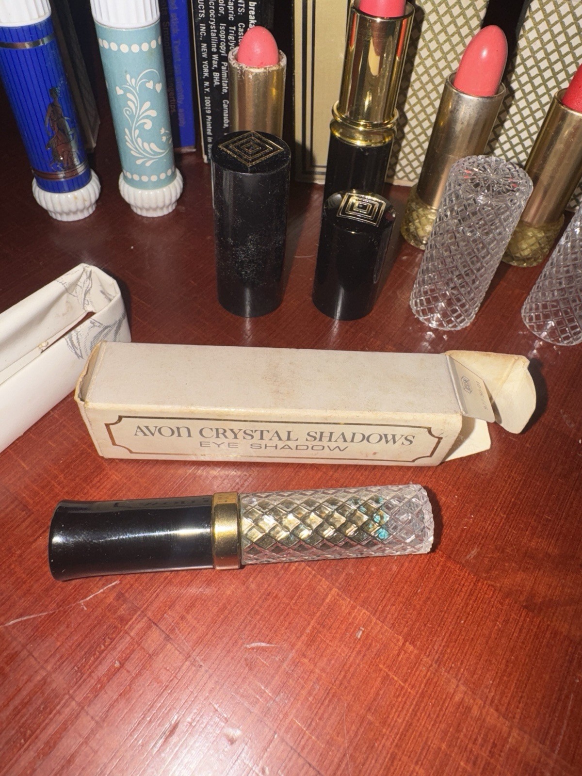 Lot 14 Vintage Avon Encore Lipstick, Perfumed Demistik, Crystal Eyeshadow 70s