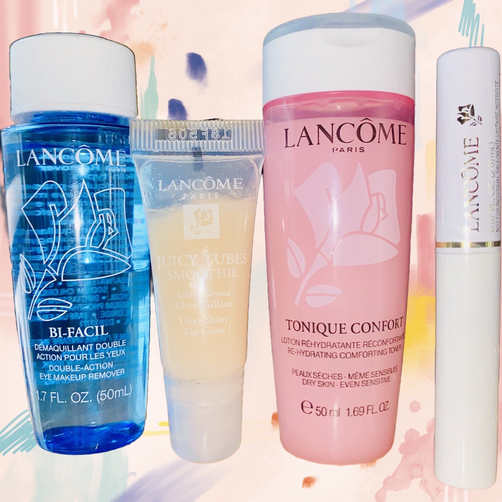 NEW 4pc Lancôme Beauty Set w/Juicy Tube, Bi-Facil Remover, Toner, Cils Booster