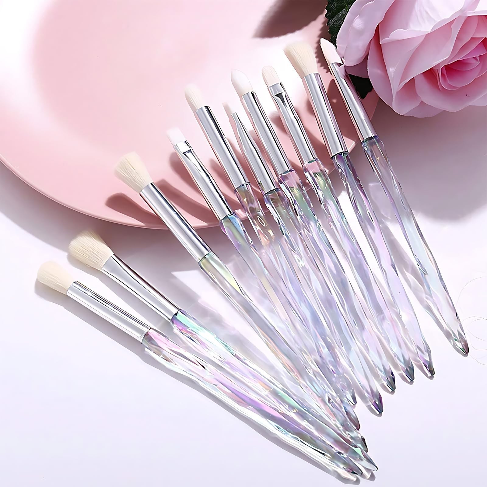 Kingtree Eyeshadow Makeup Brushes, 10PCS Crystal Brushes for Eye Makeup Premi…