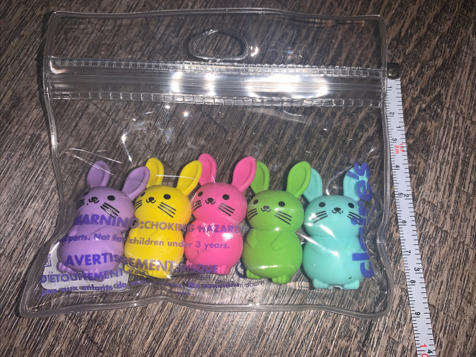 Claire’s Rainbow Pink Purple Yellow Blue Green Bunny Eraser Toy Easter Lot