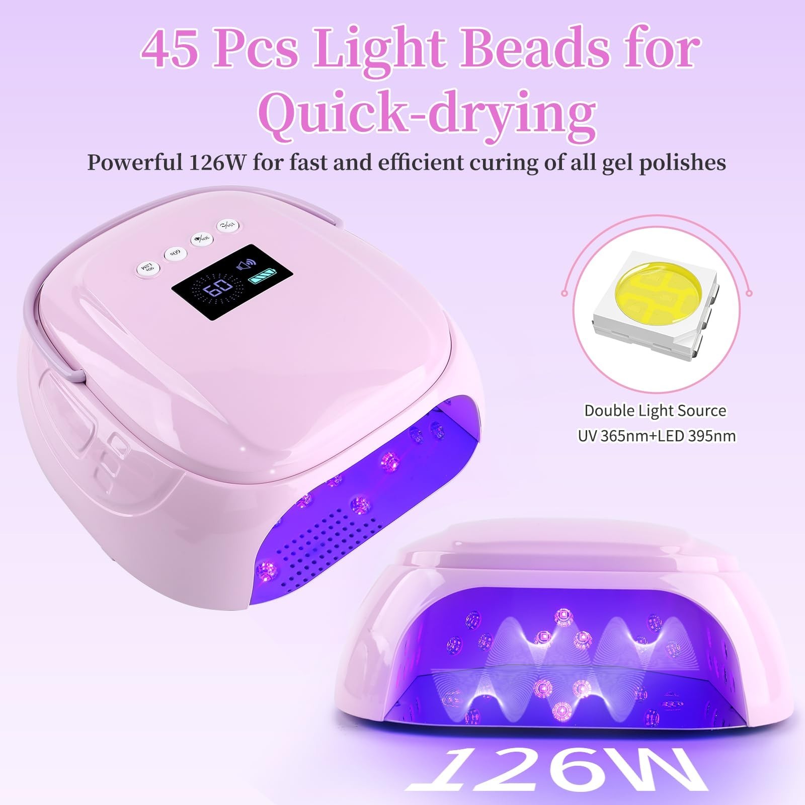 126W Rechargeable UV LED Nail Lamp, Portable Cordless Nail Dryer with Auto Se…