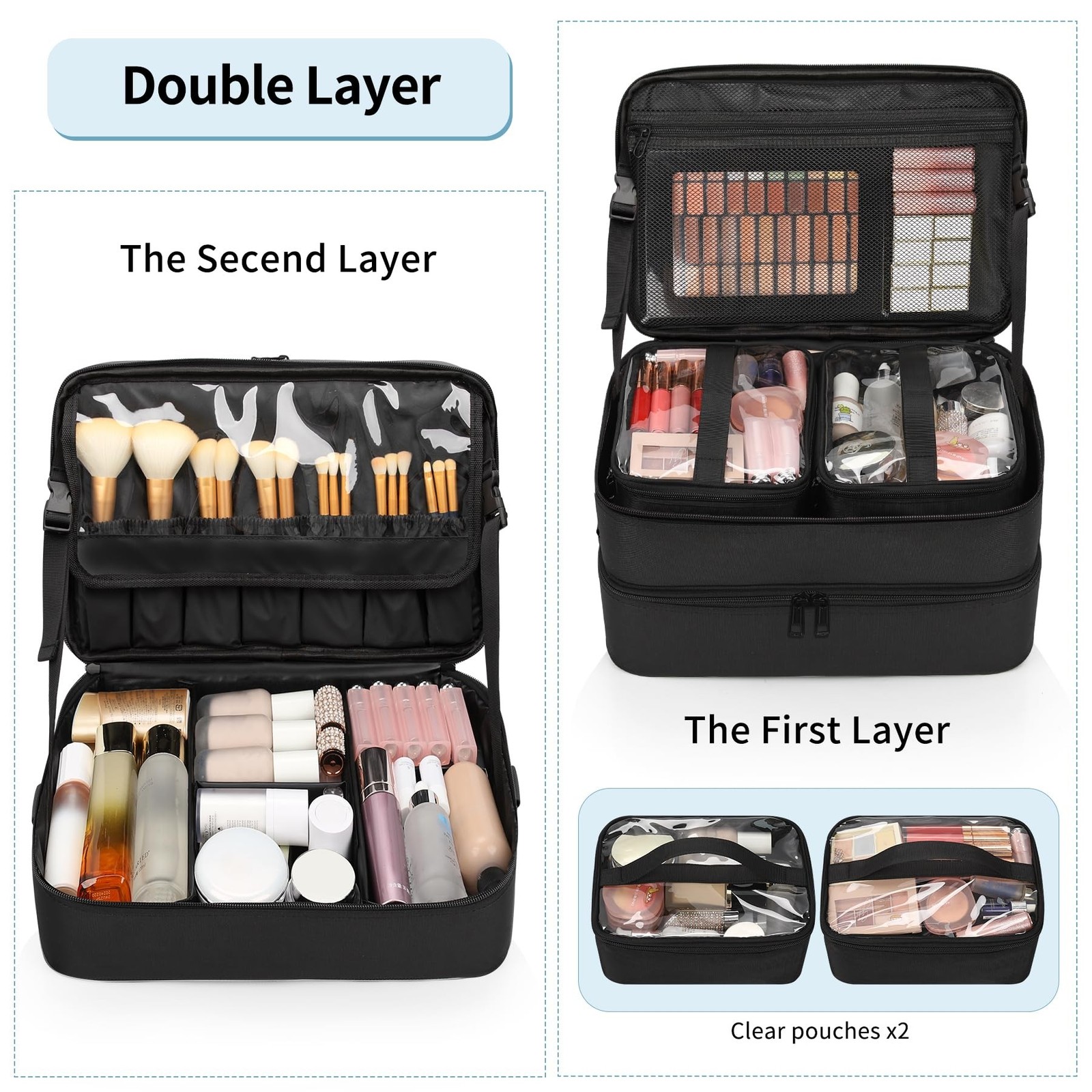 Extra Large Makeup Case, Professional Makeup Artist Traveling Bag, Double Lay…