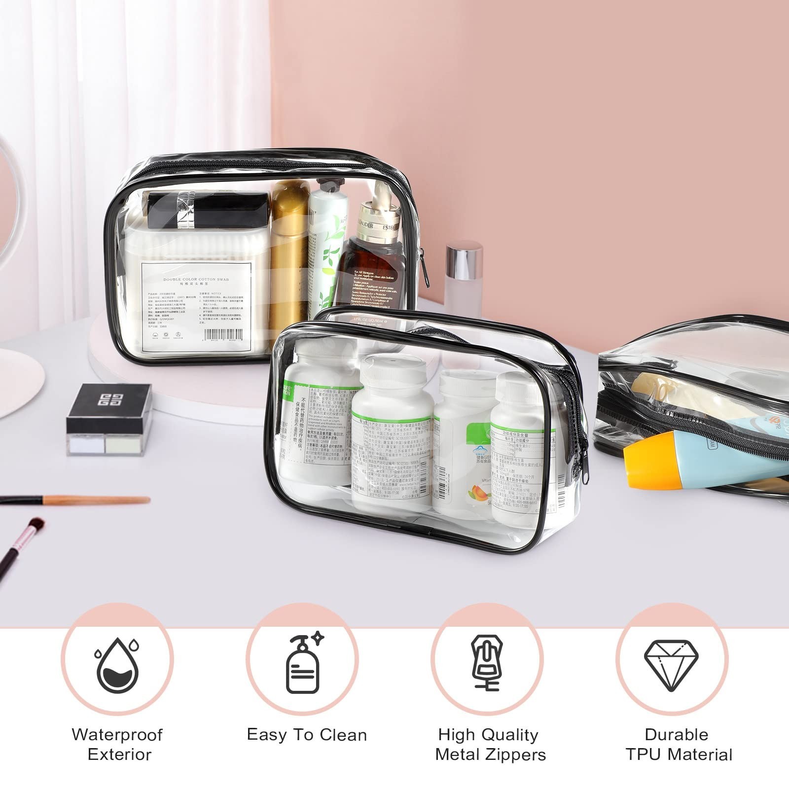 Saintrygo 18 Pack Clear Makeup Bags 7 x 5 PVC Cosmetic Bag Plastic Zippered P…