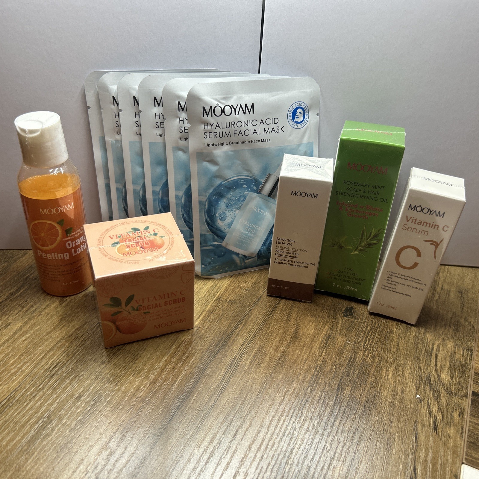 Mooyam Skincare Lot Of 11 Orange Peeling Scrub Vitamin C Hyaluronic Acid Masks
