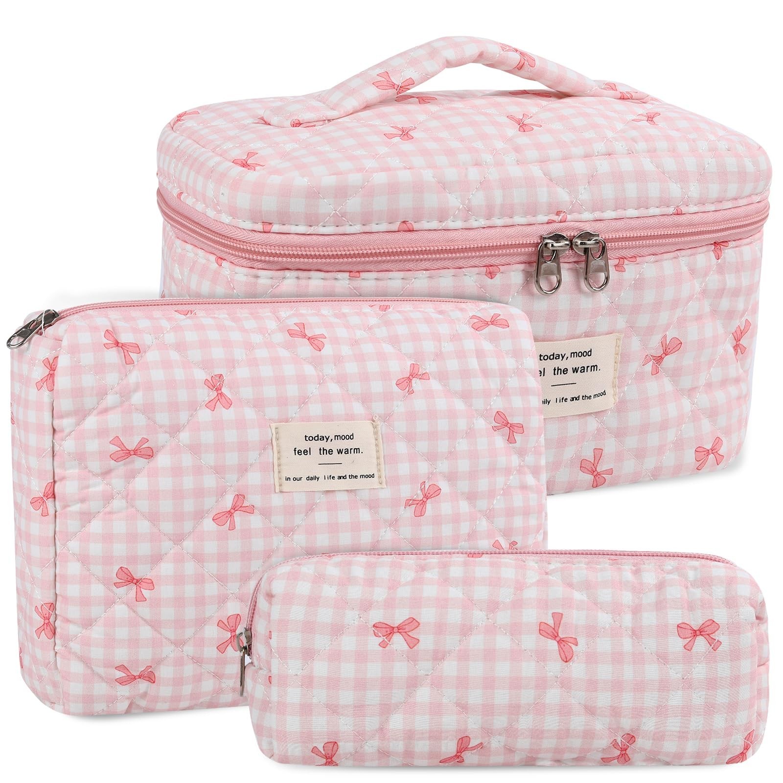 Anfly Makeup Bag, Quilted Cosmetic Bags, Large Floral Make Up Bag, Cute Makeu…