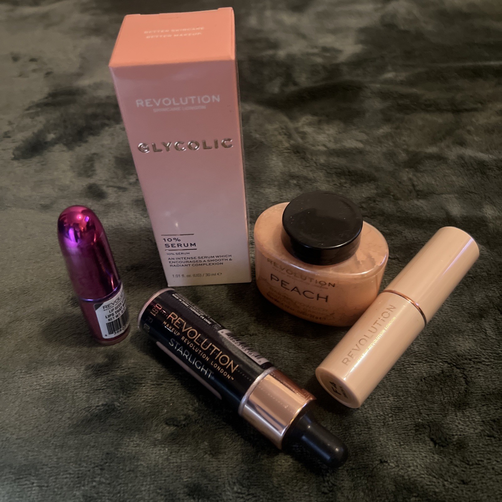 revolution Makeup Bundle Of 5 Baking Powder, Glycolic Serum, Lipstick And More