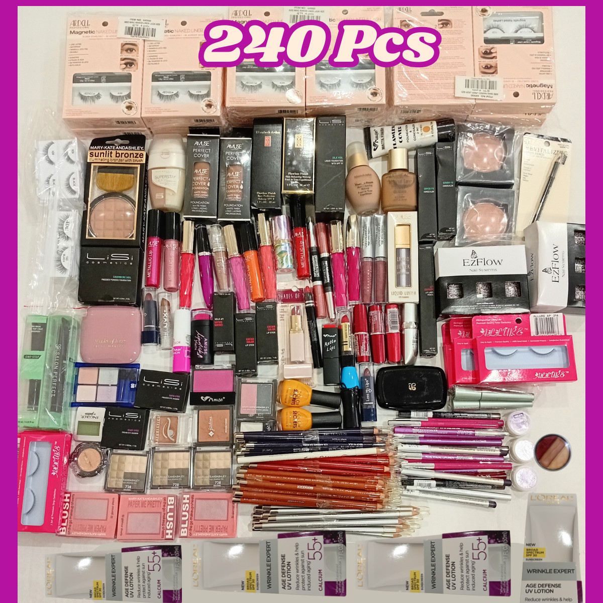 Makeup Lot 240 Pieces Maybelline Loreal Stila Full Size New Ret $2,100