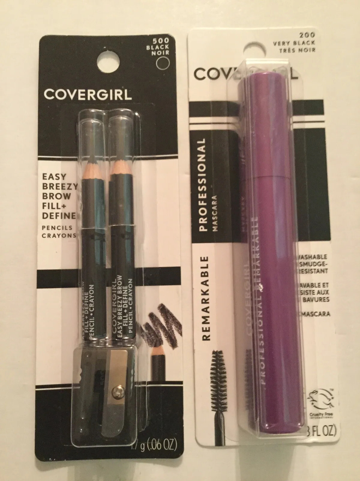Covergirl 500 brow fill pencil sharpener mascara 200 very black Lot of 2 new
