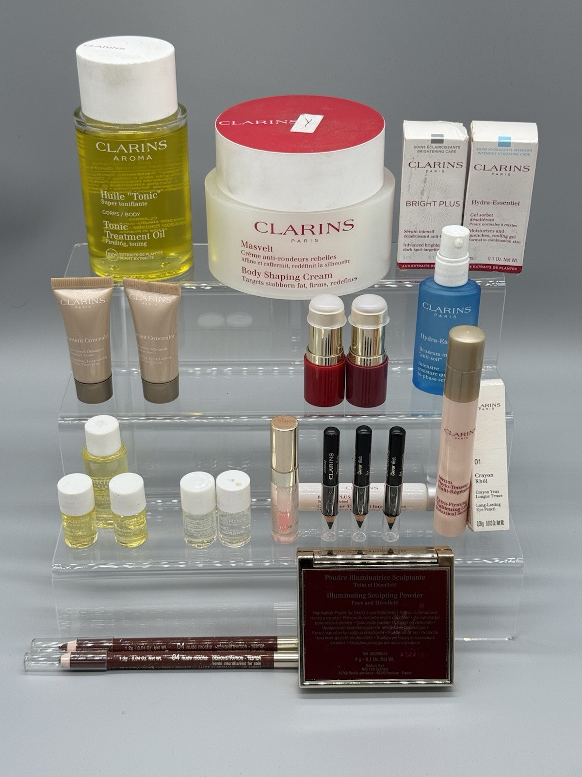 WHOLESALE LOT OF 63 MIXED/ASSORTED CLARINS PARIS BEAUTY PRODUCTS