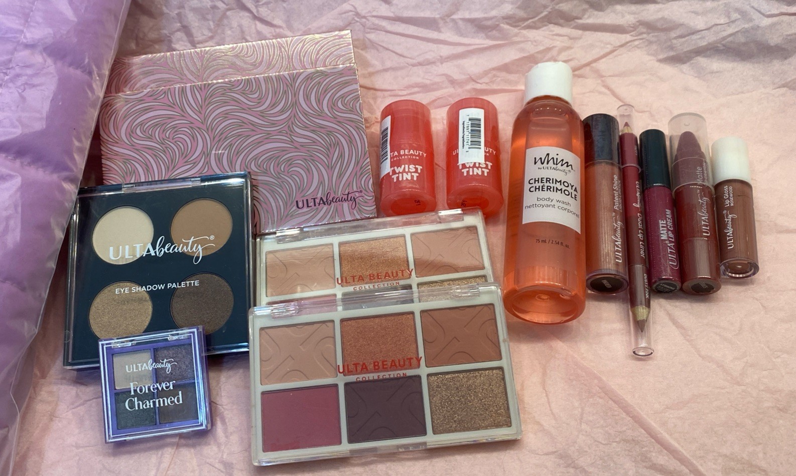 15 Piece ULTA Makeup Lot BRAND NEW W PURPLE PUFFER Large COSMETIC CarryAll BAG