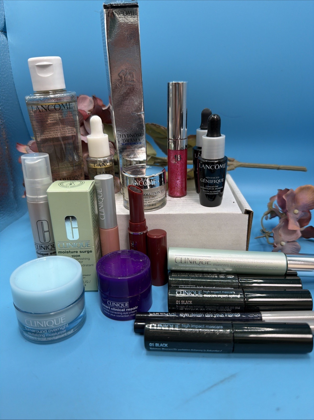24 Piece Lot Of Lancome & Clinique Travel / Sample Sizes Skincare Makeup