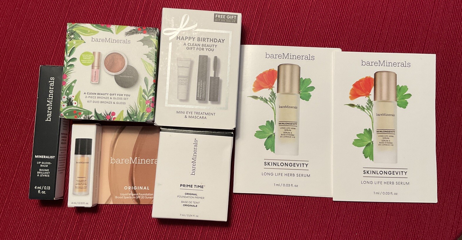 NEW BARE MINERALS LOT 7 LUX SERUM BRONZER & FULL SZ MINERALIST LIP GLOSS CLARITY
