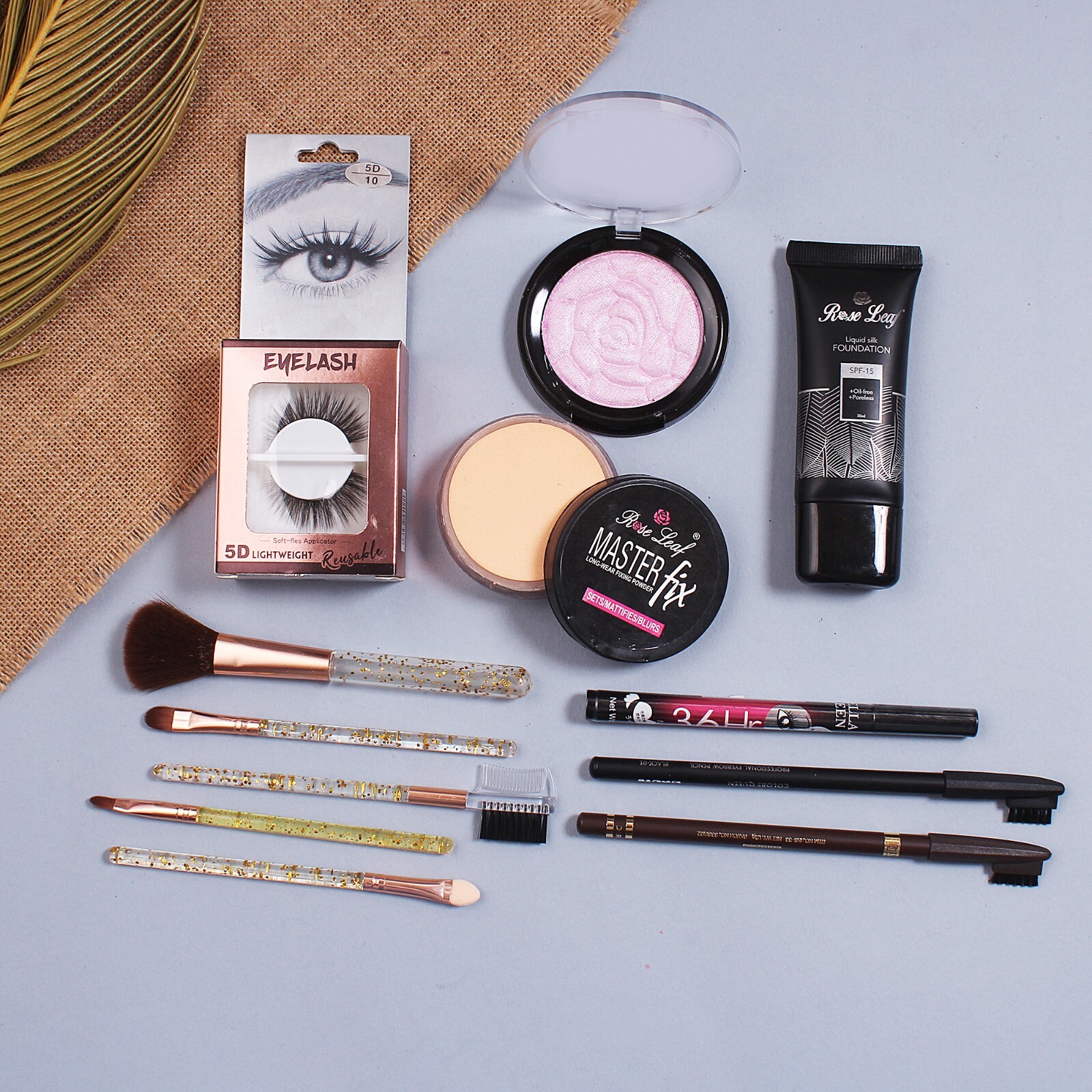 Highlighter,Eyelashes,Foundation,LoosePowder,SketchLiner,EyebrowPencil,brushset