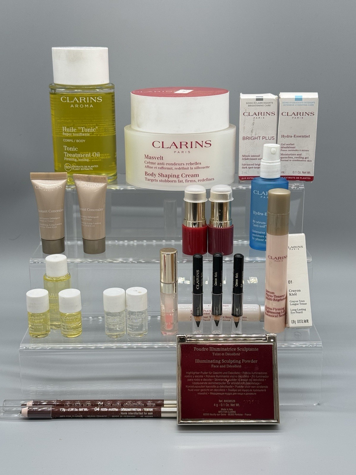 WHOLESALE LOT OF 63 MIXED/ASSORTED CLARINS PARIS BEAUTY PRODUCTS