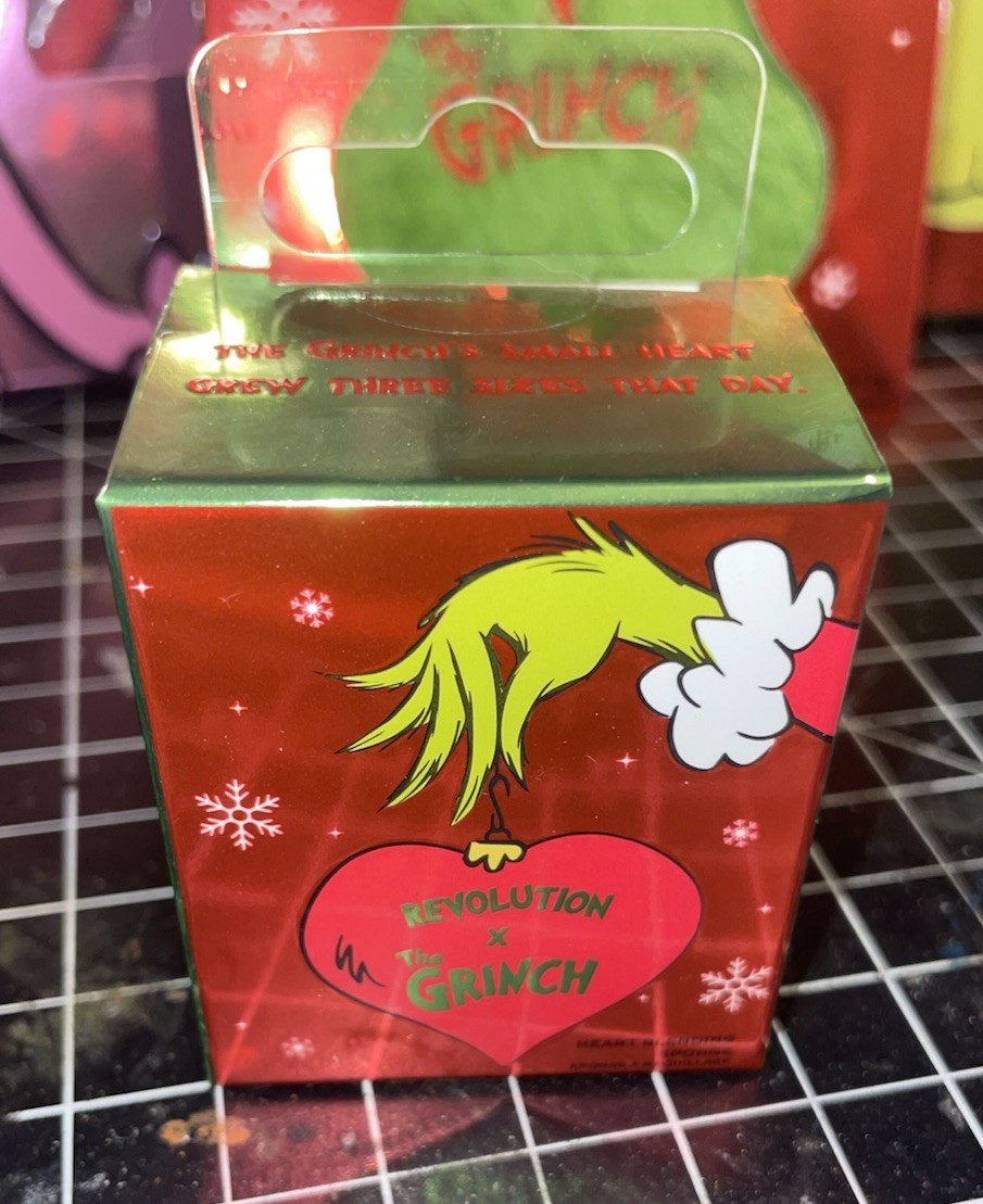 Revolution x The Grinch Makeup Lot Eyeshadow Liquid Set Lashes Sponge Gift Bow