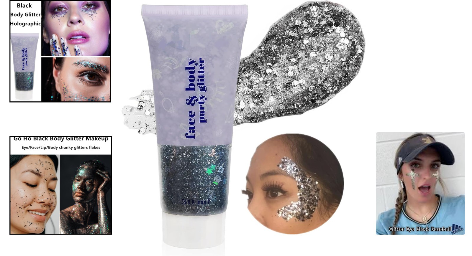 Chic Black Face Glitter with Holographic Shine – Perfect for Parties & Raves