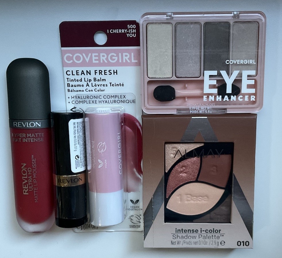 Covergirl & Almay Eyeshadow Palettes, Covergirl Lip Balm, Revlon Lipsticks