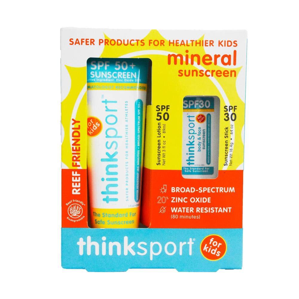 Thinksport Kids Mineral Sunscreen Combo Pack – SPF 50 Sun Cream (3 oz) & SPF 30