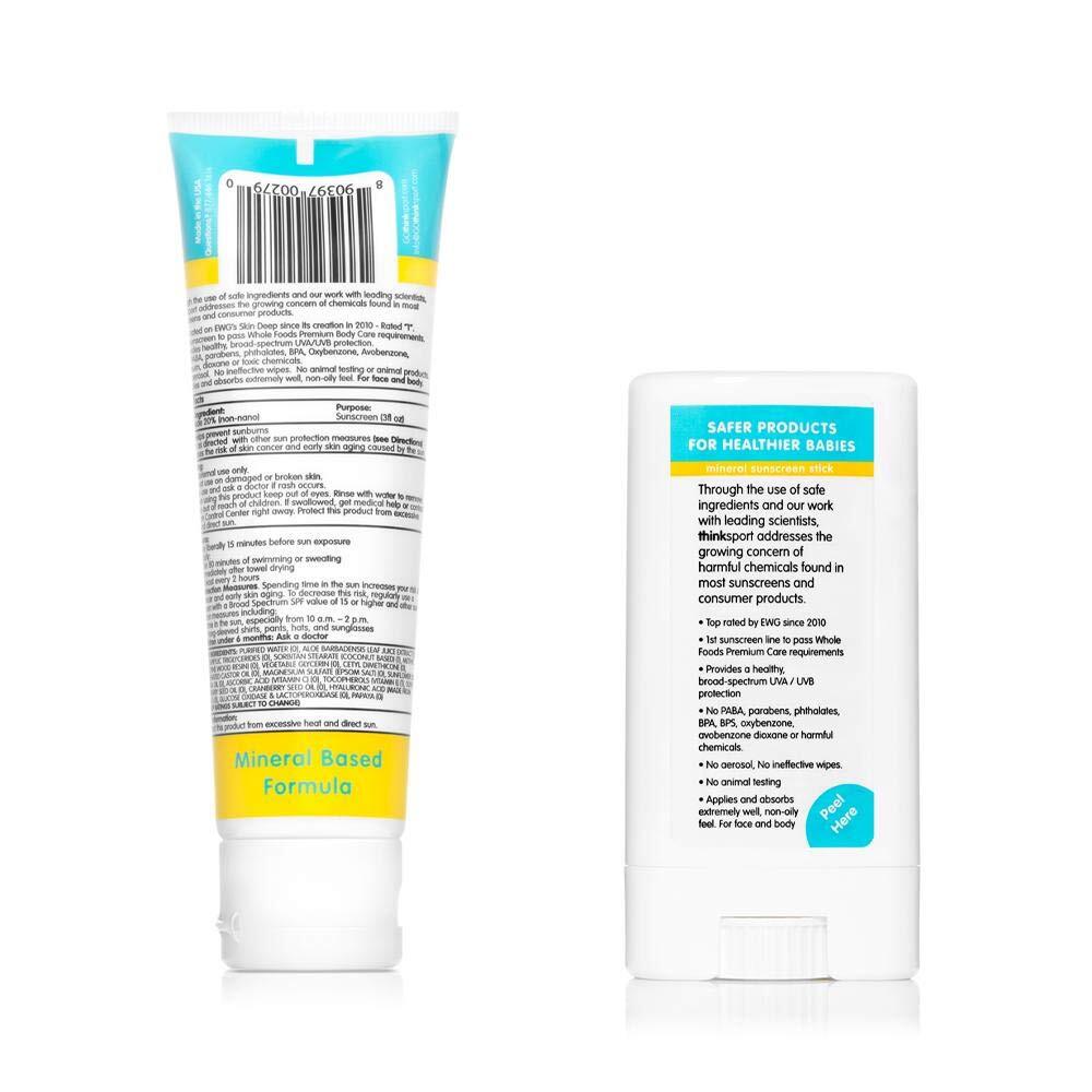 Thinksport Kids Mineral Sunscreen Combo Pack – SPF 50 Sun Cream (3 oz) & SPF 30