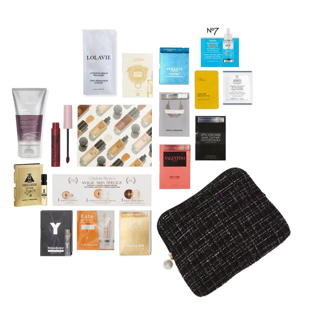 ULTA Beauty Deluxe 18 PC Makeup Skincare GIFT SET Samples Black Bag NEW