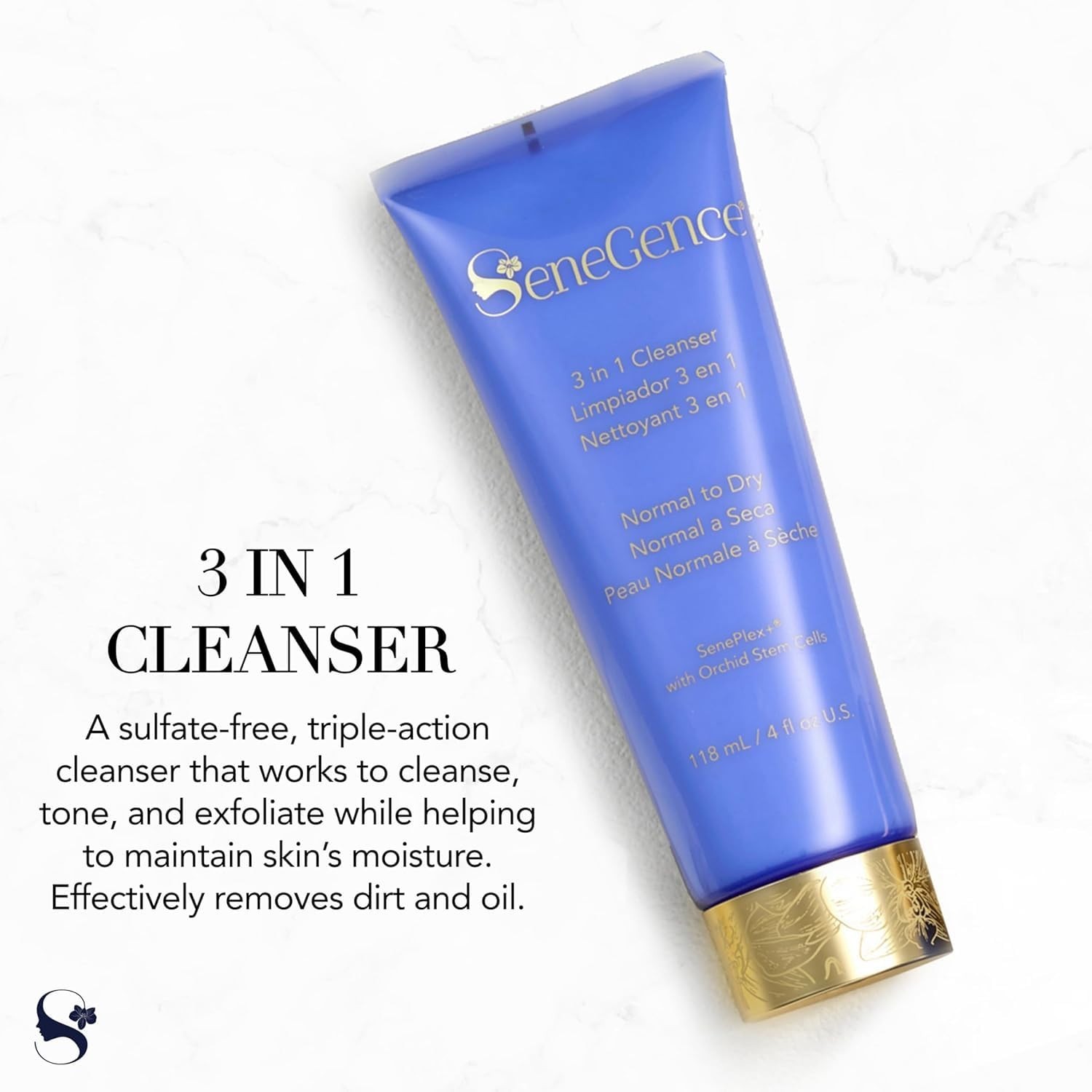SeneGence 3 in 1 Cleanser for Normal to Dry Skin, 4 Fl Oz, Hydrating, Exfolia…