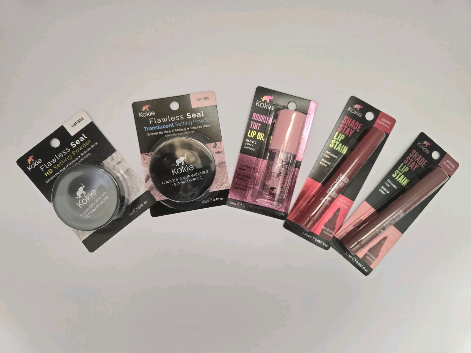 Kokie Flawless Seal Setting Powders, Lip Oil & Lip Stain Full Size, Vegan