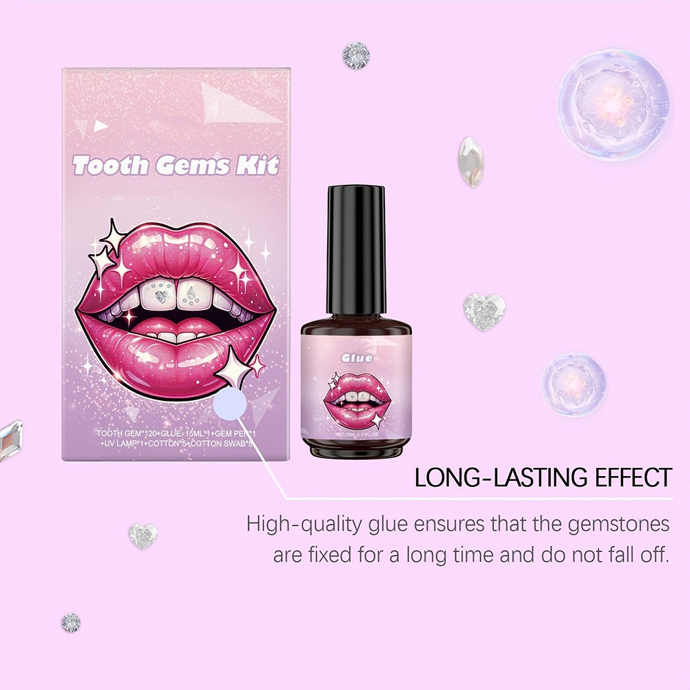 Complete Tooth Gem Kit with Adhesive and UV Light for Sparkling Teeth Decoration