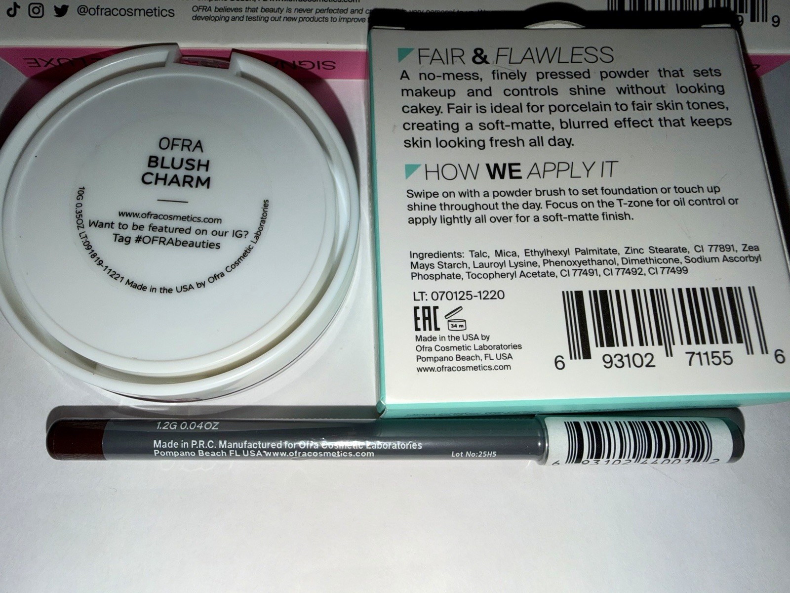 OFRA Makeup Bundle – Champagne Wishes Palette, Blush Charm Powder Eyeliner Brush