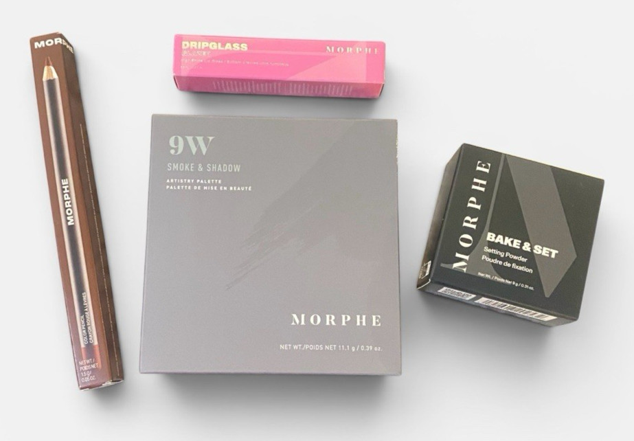 Morphe Bundle Eyeshadow Palette, Lipgloss, Lip Liner & Set Powder FULLSIZE NWB