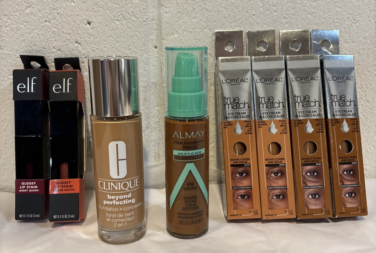 Mix Makeup Lot of 8 Clinque Almay Loreal ELF Foundation Eye Concealer Lips New