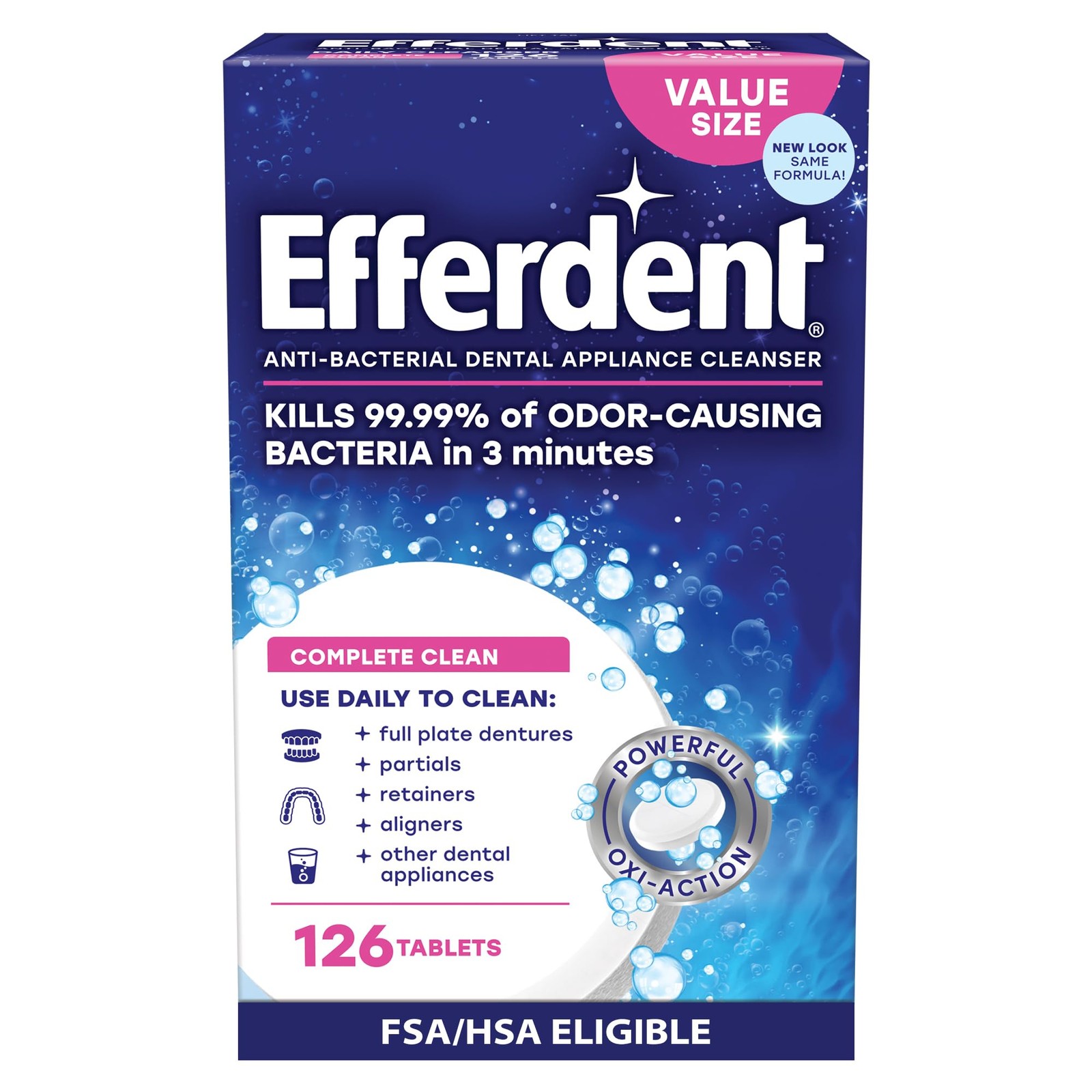 Efferdent Denture Cleanser Tablets – 126 Count – Retainer & Aligner Cleaner