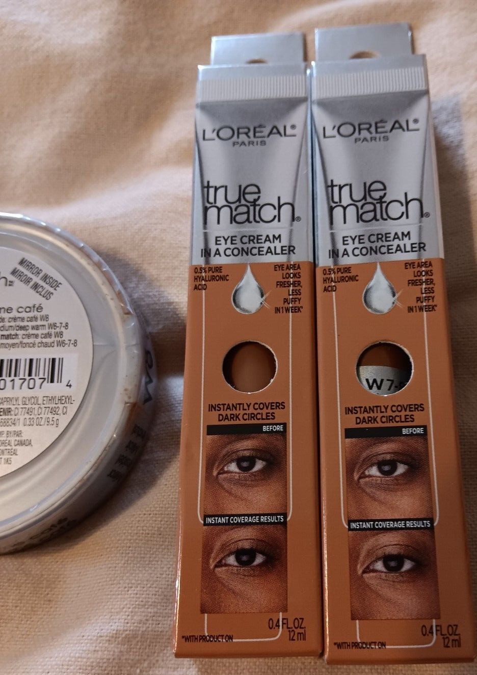 L’Oreal Paris True Match W 7-8 Eye Cream Concealer W8 Warm Creme Cafe Powder Lot