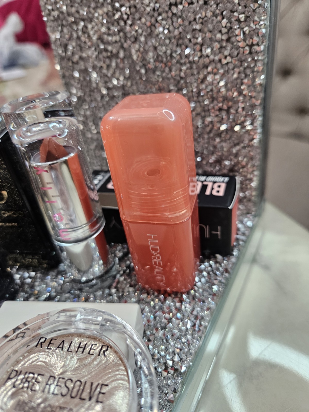 Jimmy Choo I Want Choo, REALHER Highlighter, Huda Beauty Lipstick Lot 4