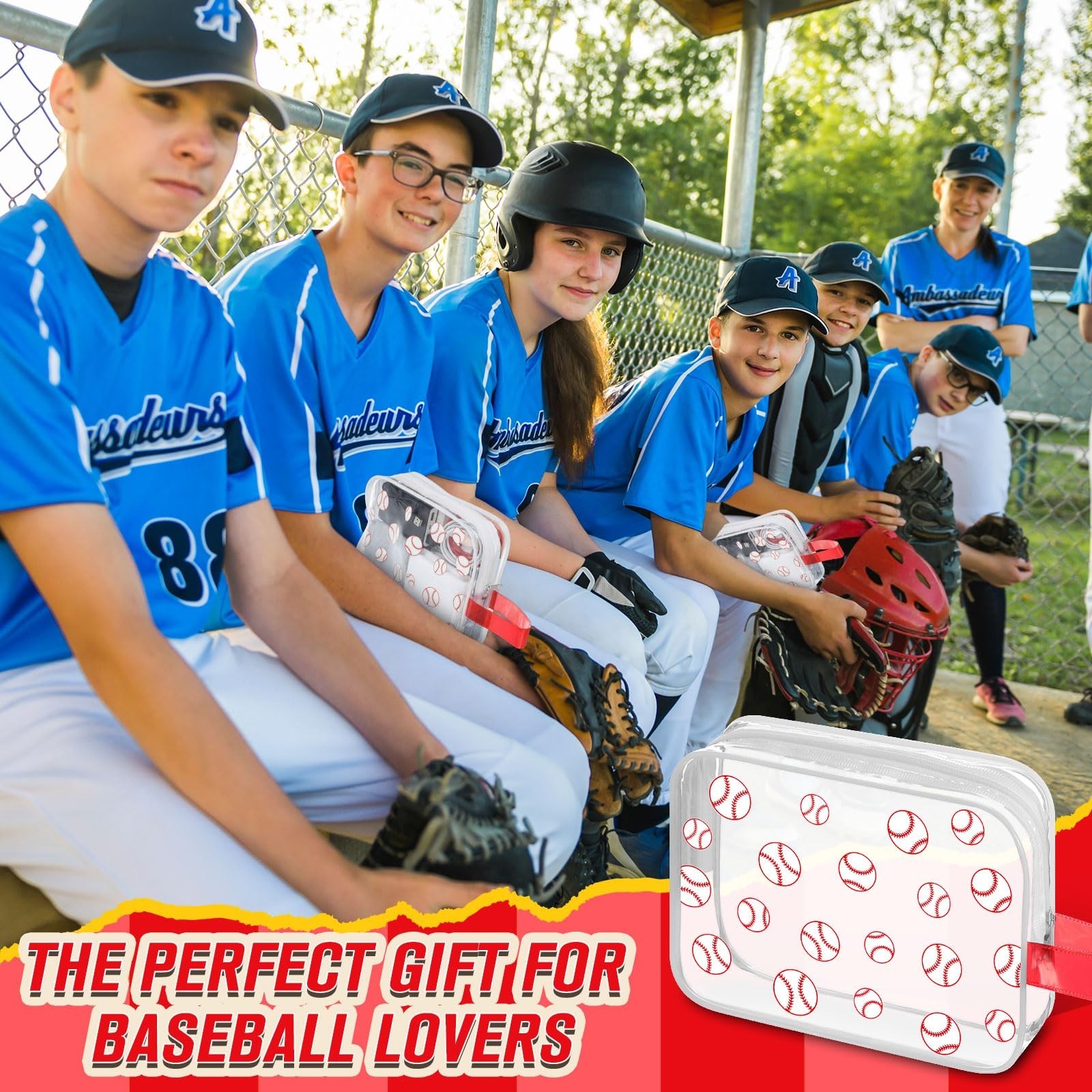12 Pcs Baseball Clear Makeup Bag with Zipper Bulk Sport Goodie Clear PVC Pouc…