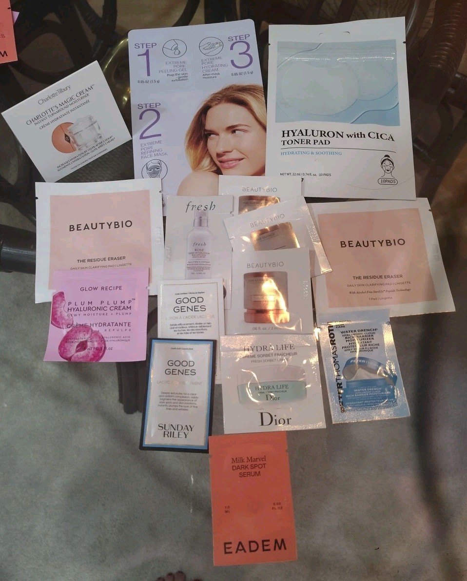 15 Piece Beauty/Skincare Sample Lot Beauty Bio, Charlotte Tilbury, Dior, PTR