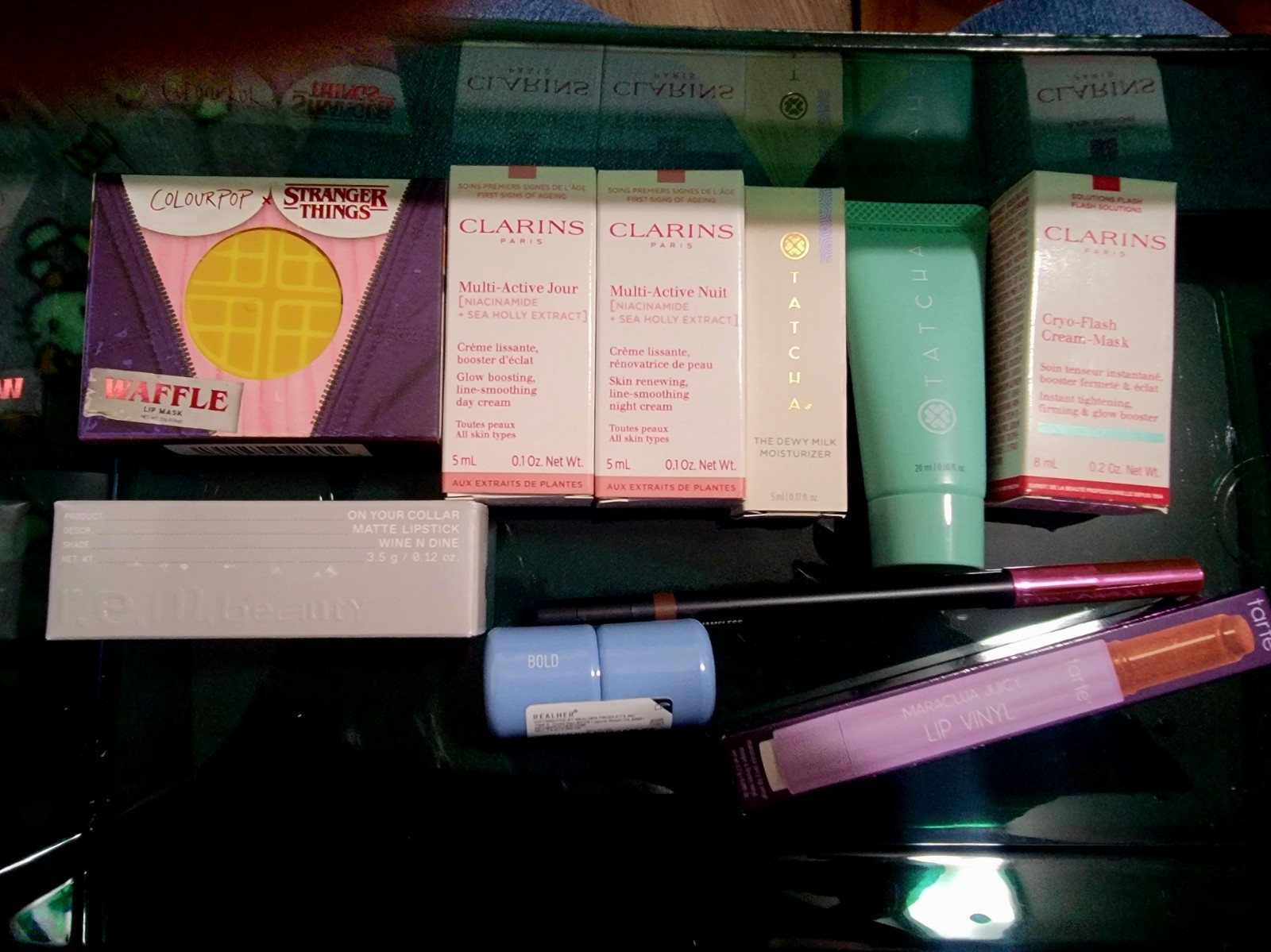 Clarins & Tatcha Sample Size Skincare Lot + ColourPop Stranger Things Lip Mask