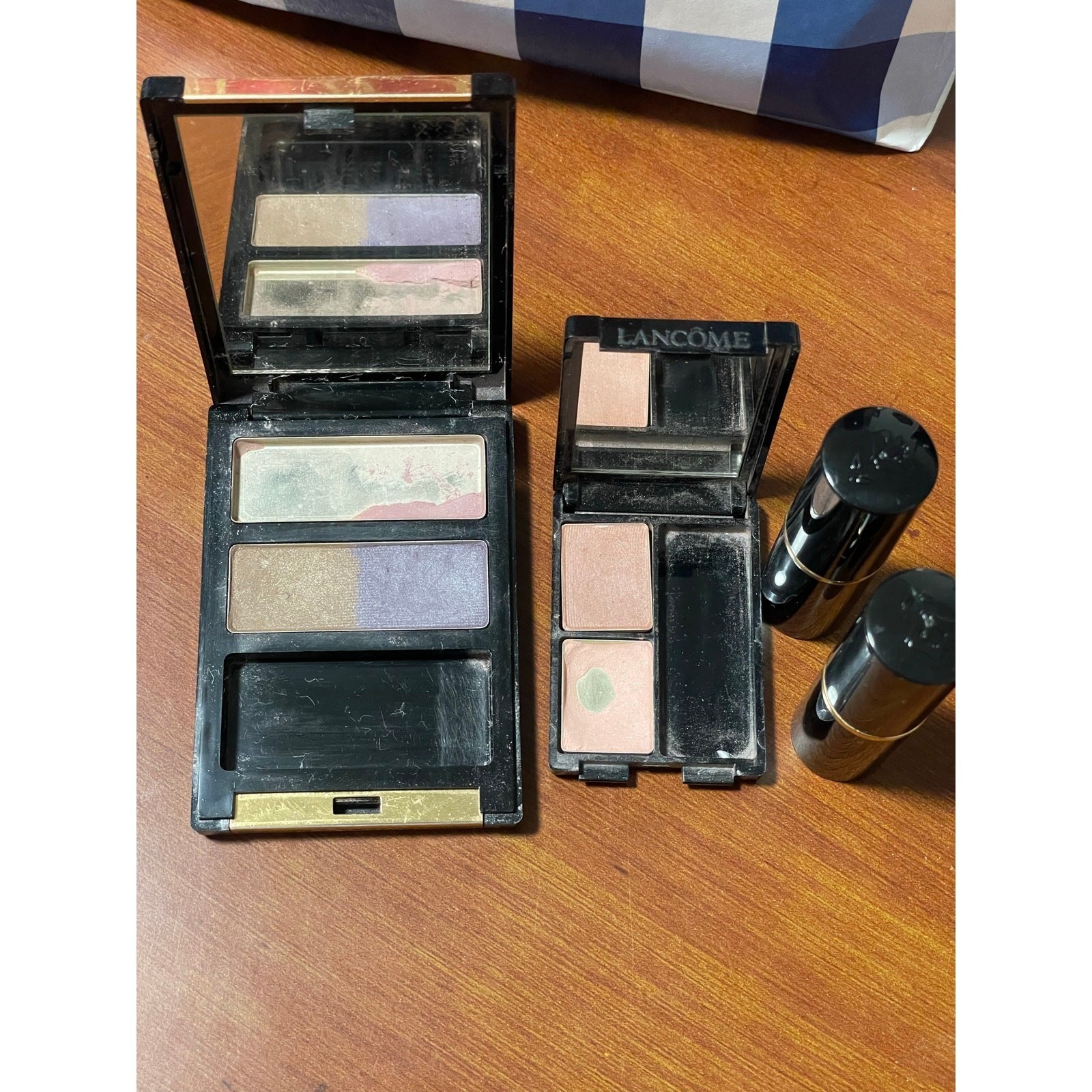 Lancôme makeup 4 Items 2 lipstick 2 eye shadows set bronze sepia rose mirror
