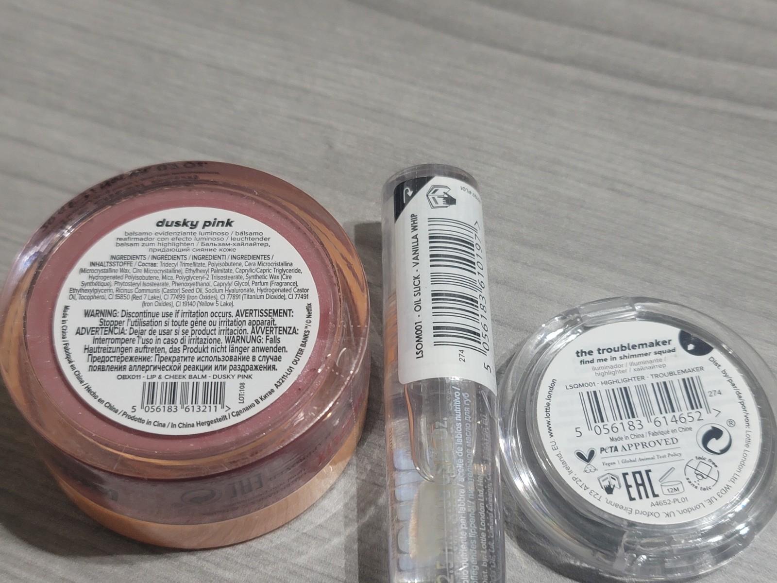 New Lottie Oil Slick, The Troublemaker Highlighter, Outer Banks Lip & Cheek Balm