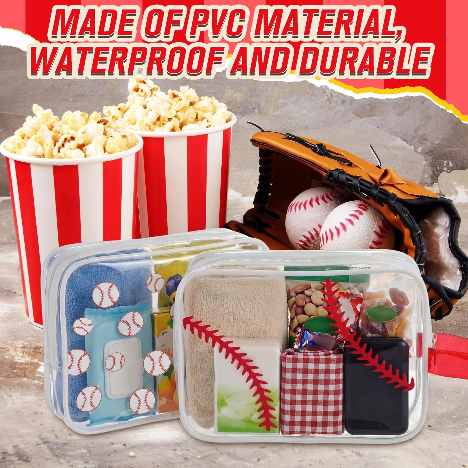 12 Pcs Baseball Clear Makeup Bag with Zipper Bulk Sport Goodie Clear PVC Pouc…