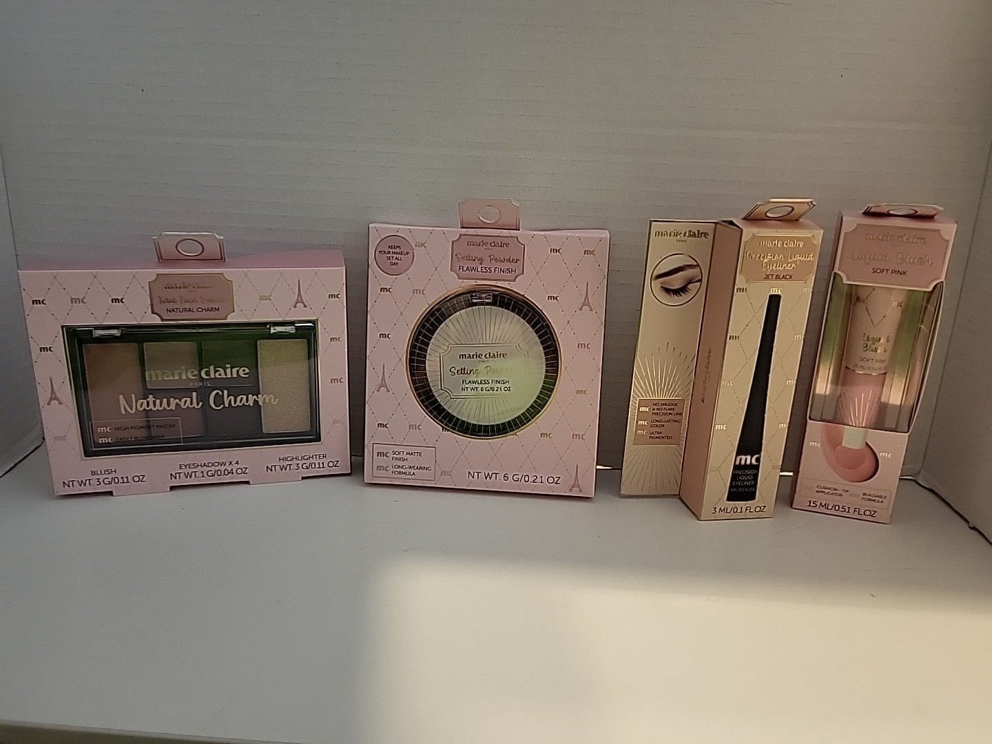 Marie Claire Makeup Lot Of 4. Total Face Pallet, Setting Powder, Eyeliner, Blush