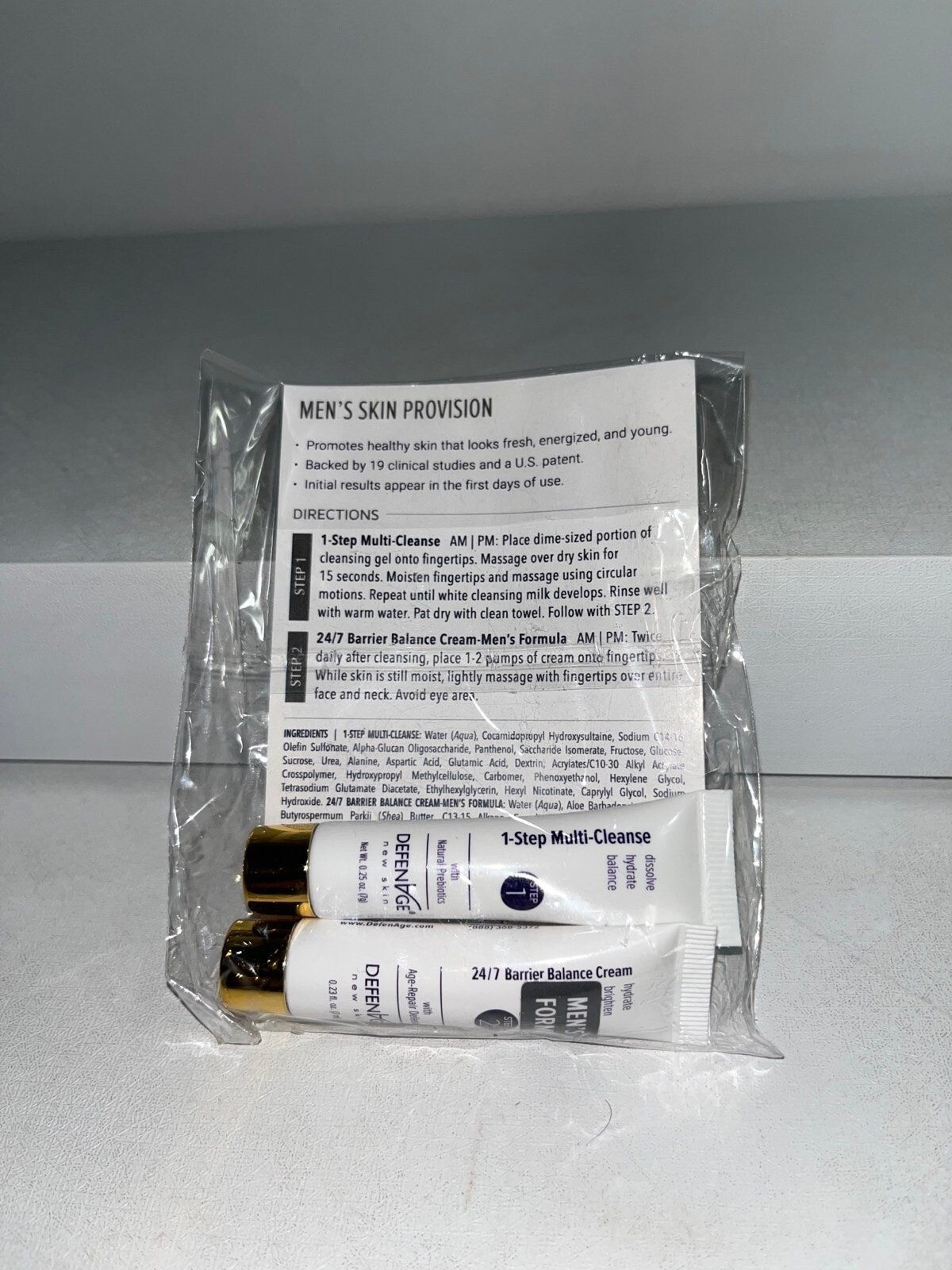 Defenage men’s skincare step 1 + 2 travel, sample size new