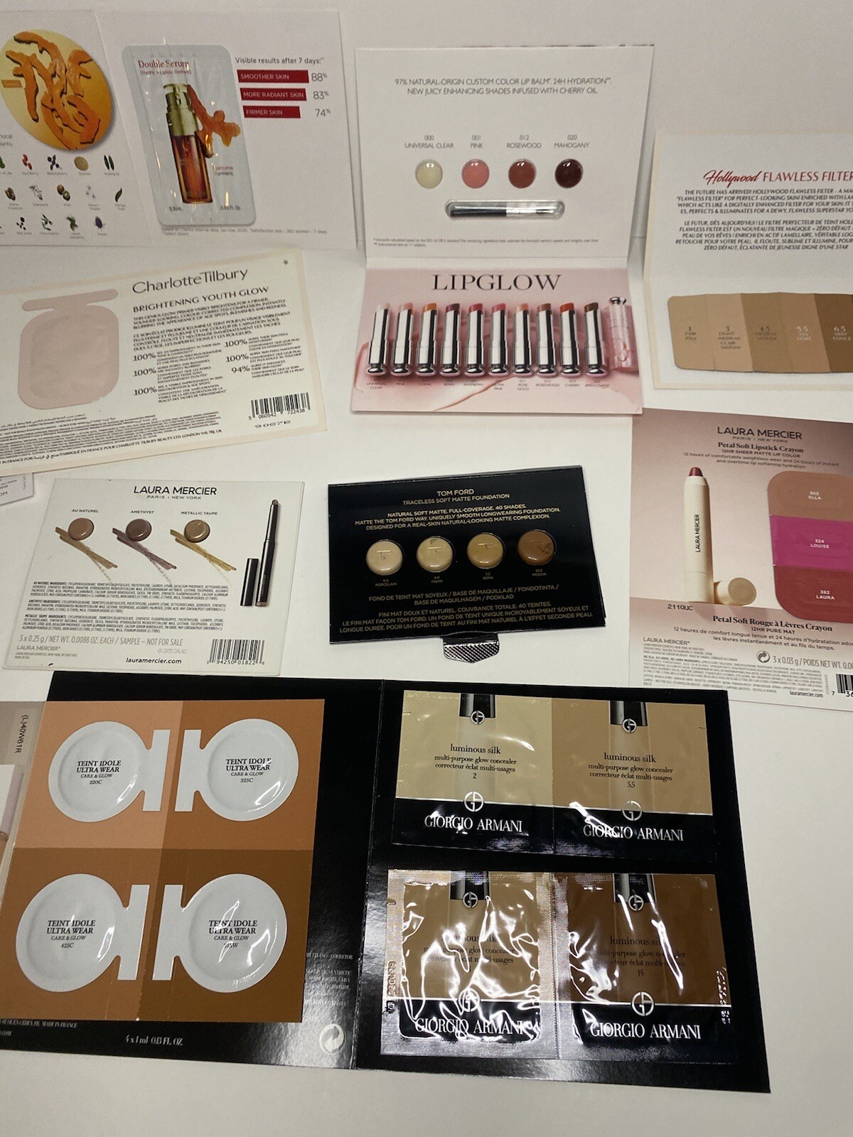 10 Pcs Beauty Makeup Skin Samples Dior Tilbury Armani Lancome Clarins FREE BONUS