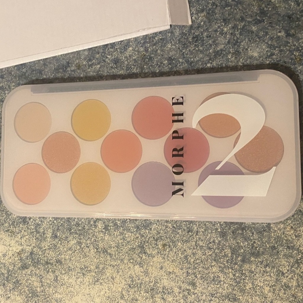 LOT Morphe 2 Bright Eyeshadow Palette with Brush, eyebrow brush, and lipstick